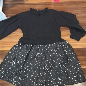Charming Black Kids Dress with Polka Dots